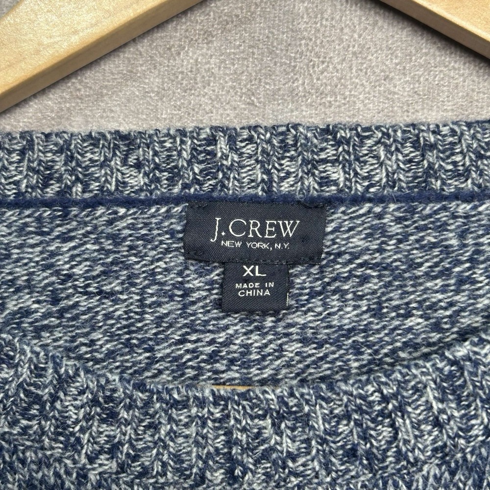 J Crew 100% Lambswool Wool Sweater Marled Blue Knit Crewneck Men's XL Preppy - Picture 4 of 6